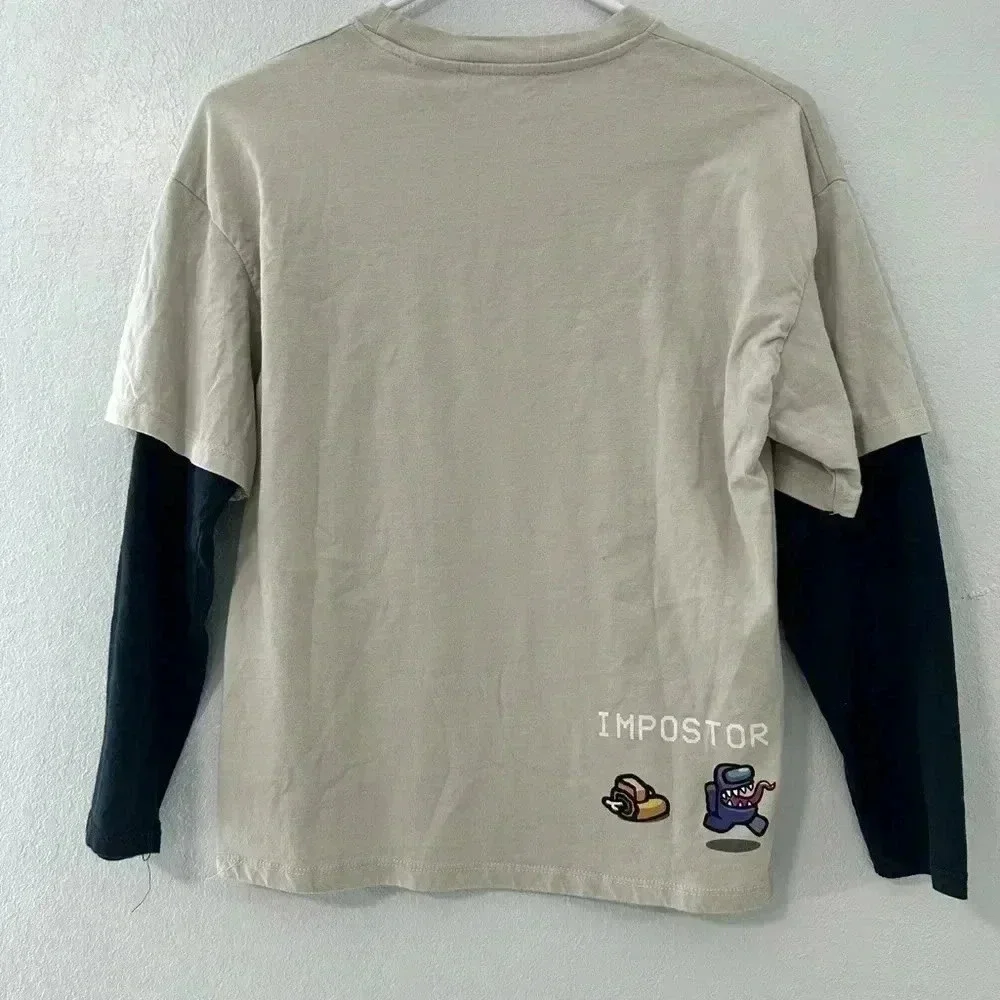 ZARA Kids Among Us Graphic Long Sleeve T Shirt Beige Black Size 11-12 Years